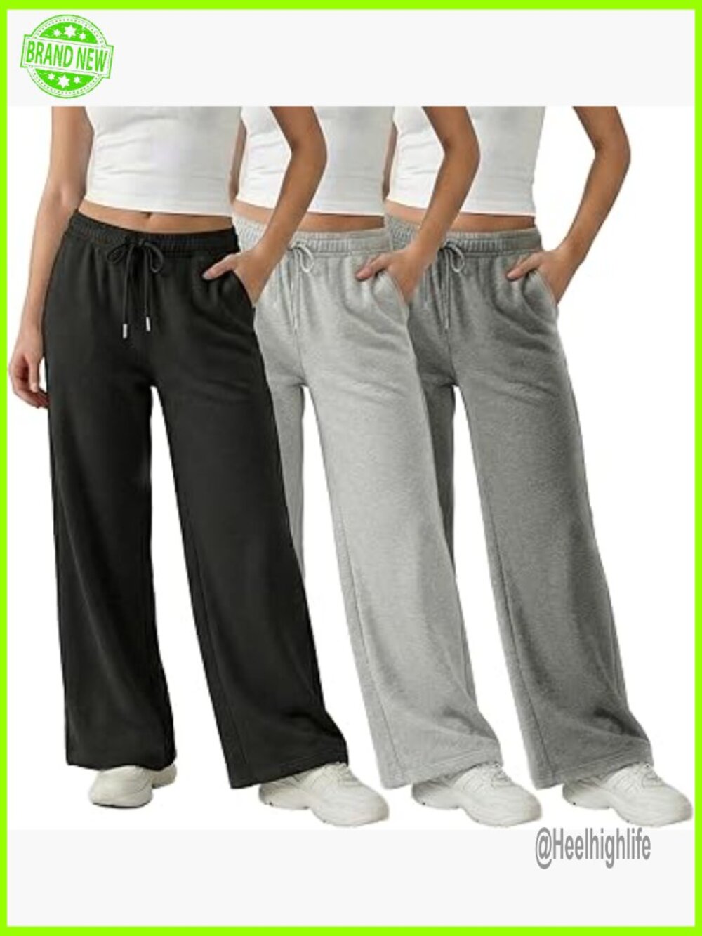 3 Pack Wide Leg Fleece Sweatpants Relaxed Fit Deep Pockets Lounge